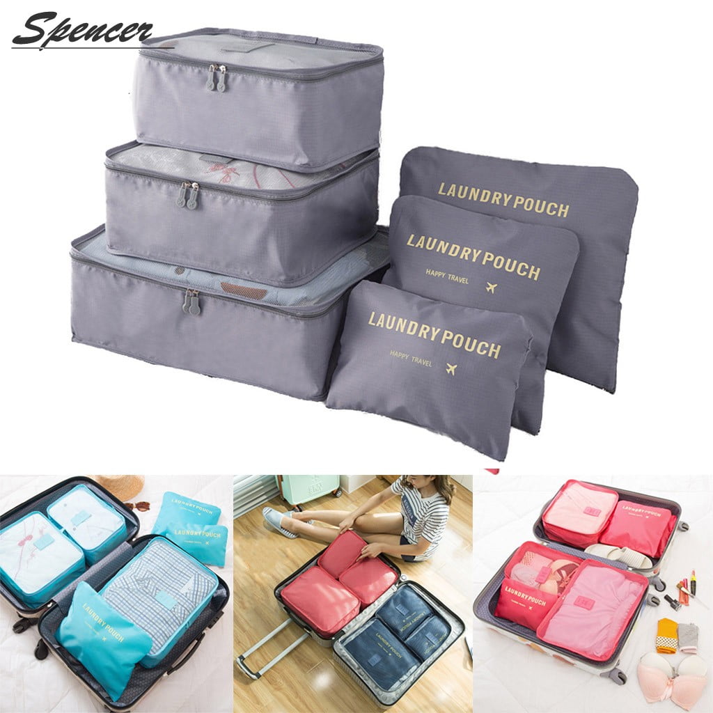 Gray Packing Cubes 6 Pcs Travel Luggage Packing Organizers Set with Laundry Bag 