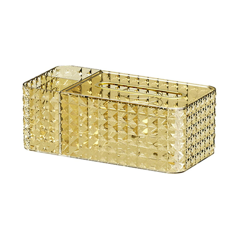 Gold Metal Round Waste Basket Liner & Tissue Box Holder Set