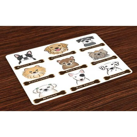 Dog Placemats Set Of 4 Various Type Of Dogs Nameplate Boston