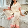 thumbnail image 6 of Kilaqueen Pajamas Set for Women V Neck Button Down Short Sleeve and Long Pants Fashion Cute Print Plus Size Comfy Pajama Set, 6 of 6