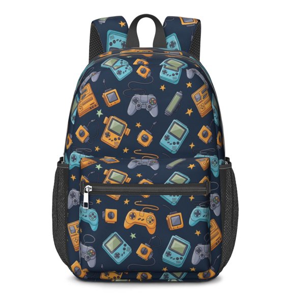 Game Controller Black Pattern 17" School Backpacks for Teens,Waterproof Oxford Fabric,S-Shape Padded Straps for School,Travel,Hiking,Camping