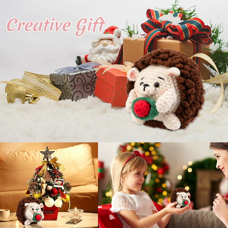 4PCS Christmas Crochet Kit With Crochet Hook And Yarn For Diy Handicraft  Animal Crocheting Knitting Kit for Gift ,DIY Felt Gift kit for Beginners