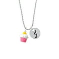 thumbnail image 2 of Delight Jewelry Resin Pink Cupcake with White Frosting Silvertone Script Initial Disc - J - Charm Necklace, 20"+3", 2 of 4