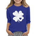 thumbnail image 5 of T-Shirt de la Saint-Patrick pour Filles, Mignon T-Shirt Graphique à Manches 3/4 Col Rond avec Imprimé Irlandais, Hauts Décontractés Printemps Été pour Vacances, Fête d'Anniversaire et Usage Quotidien Bleu 110, 5 of 5