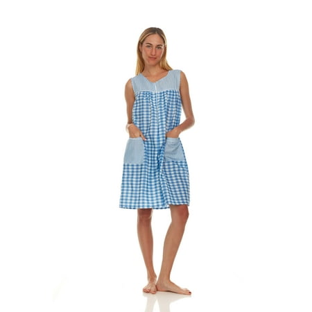 

Lati Fashion Women Zipper Front Duster Sleeveless Female Nightgowns & Sleepshirts Blue Size Medium