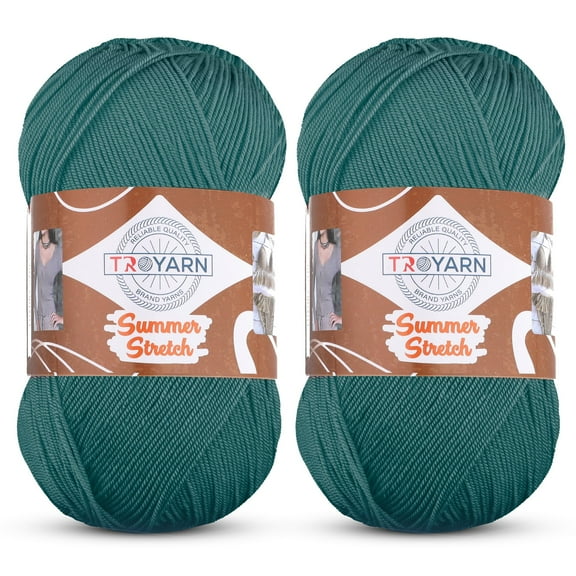 Troyarn Summer Stretch Acrylic Yarn for Crocheting - 2 Skeins of GreenYarn Made from 100% Elastic Microfiber Acrylic for Knitting, 100gr 438 yds (114453 - Dark Green)
