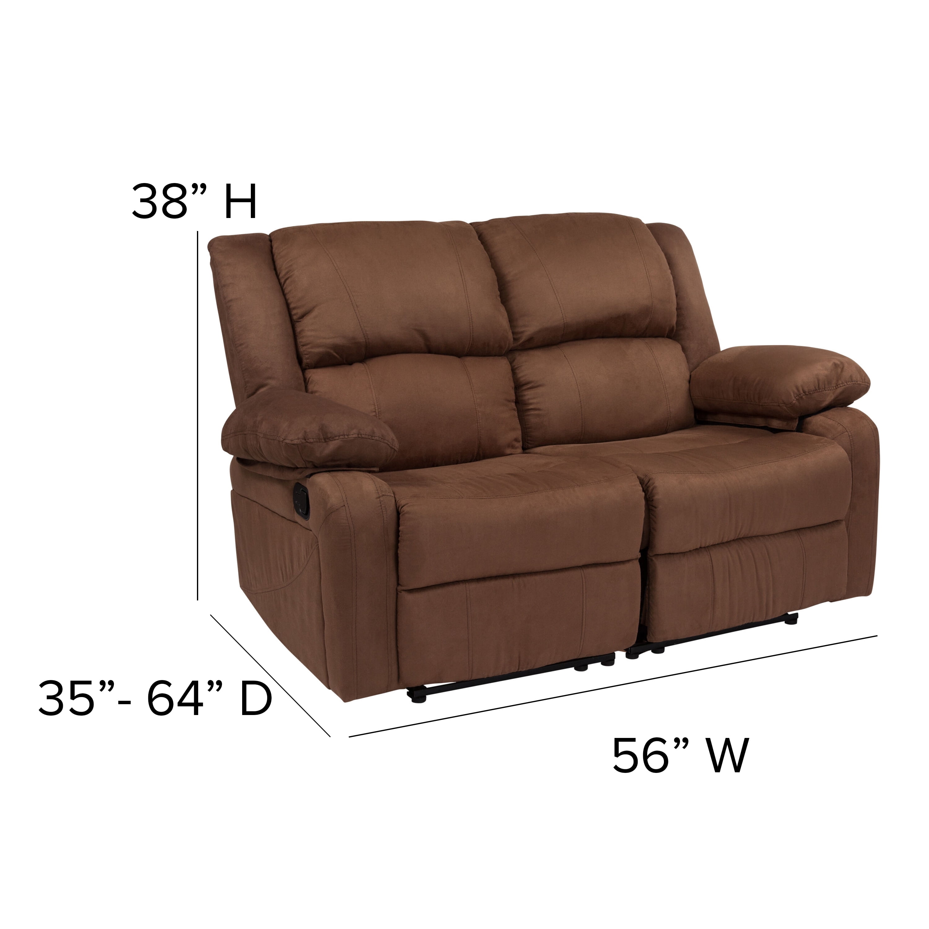 Emma + Oliver Chocolate Brown Microfiber Loveseat with Two Built-In Recliners