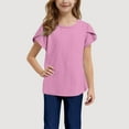 thumbnail image 4 of Coerni Girls Summer Cotton Linen Tops Plain Kids Short Sleeve T Shirts Crewneck Loose Aesthetic Tee Solid Lightweight, 4 of 6