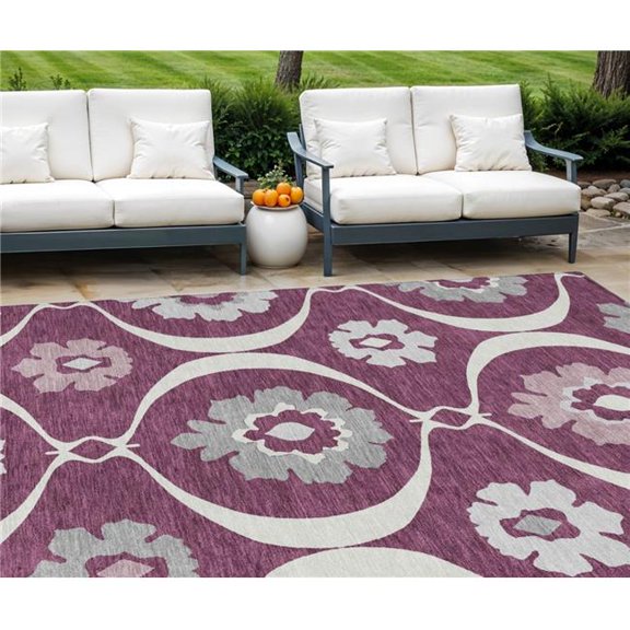 HomeRoots 589606 9 x 12 ft. Medallion Washable Indoor & Outdoor Rectangle Area Rug, Eggplant, Ivory & Gray