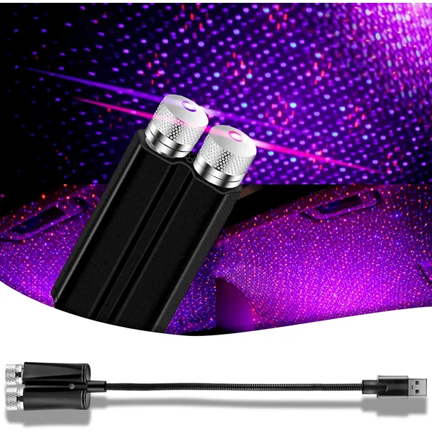 Proyector de estrellas USB para coche, luz nocturna portátil, luces de techo ajustables con ambiente romántico galáctico para dormitorio, fiesta, techo y más. Plug and Play (azul y rojo).