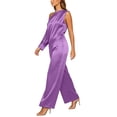thumbnail image 4 of Womens Satin Two Piece Set Asymmetrical One Shoulder Top High Waist Wide Leg Pants Elegant Party Outfit Purple XXXL(XXXL), 4 of 6