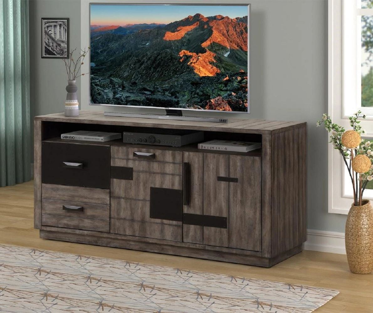 FC Design TwoTone Industrial 63" TV Stand with Soundbar Shelf, Drawers