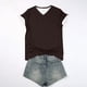 thumbnail image 3 of Blusas de Manga Corta para las Mujeres Verano Color Sólido V-Cuello Blusa de Manga Corta, Poliéster Casual Top para las Mujeres, Lavado a Mano Toda la Temporada, 3 of 4