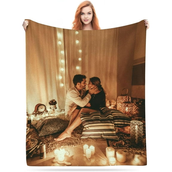 Personalized Flannel Thick Blanket Custom with Photos Texts Logos for Family Friends Neighbors Christmas Halloween Birthday Wedding Customized Gifts, 40"x50" White Blankets