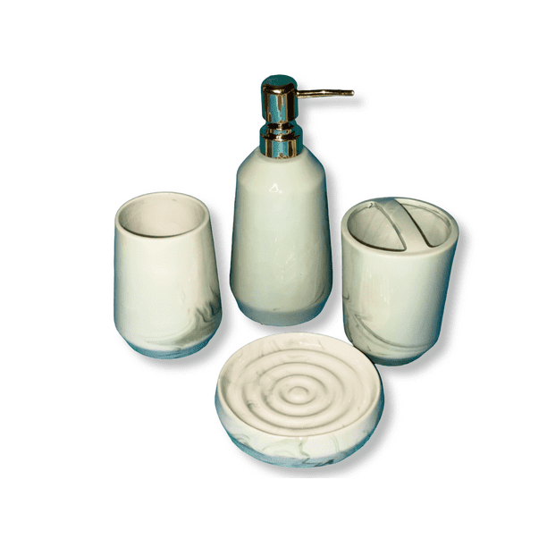 4Piece Ceramic Bathroom Accessory Set Round Faux Marble Green