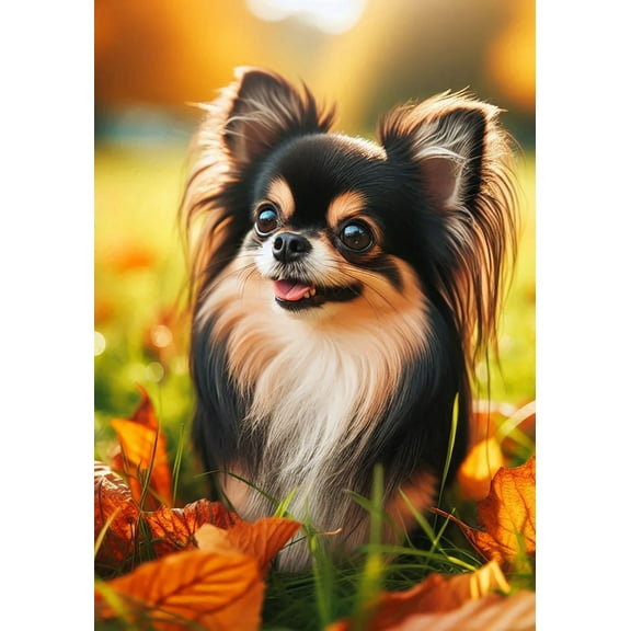 Chihuahua Black and Tan Longhaired - Best of Breed DCR Falling Leaves House Flag 28" x 40"