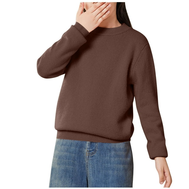 ZACPNCV Chandail pour Bébé Garçon Tricot à Manches Longues Col Rond Uni Décontracté Café 6-7 Ans