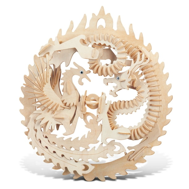 Puzzled Lucky Dragon & Phoenix Wooden 3D Puzzle Construction Kit