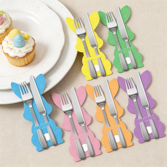 CuiLiyq 6 Pcs Easter Bunny Paper Cutlery Set, Table Decoration Trays with Slots for Knives Forks, for Easter Party Dining Table Centerpiece, Spring Themed Event Supplies, Birthday Party, Wedding
