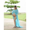 thumbnail image 5 of JustVH Maternity Off Shoulder Dress Photoshoot Long Sleeve Split Front Chiffon Gown for Photography, 5 of 6