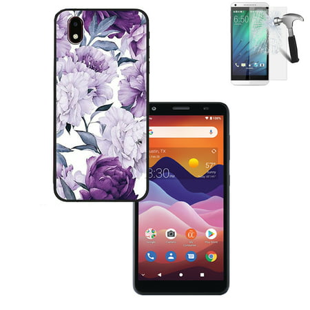 Phone Case for ZTE Avid 579 ( Not fit Avid 589 ) / Consumer Cellular Avid-579 Screen Protector / Gel TPU Cover (Gel Purple Flower +Tempered Glass)