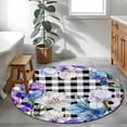 thumbnail image 3 of Round Rug 3.3Ft Washable Non-Slip, Spring Flowers Circle Area Rugs for Living Room Bedroom, Watercolor Blossom Floral Black Plaid Indoor Floor Mats Carpet Runner for Home Decor Aesthetic, 3 of 8