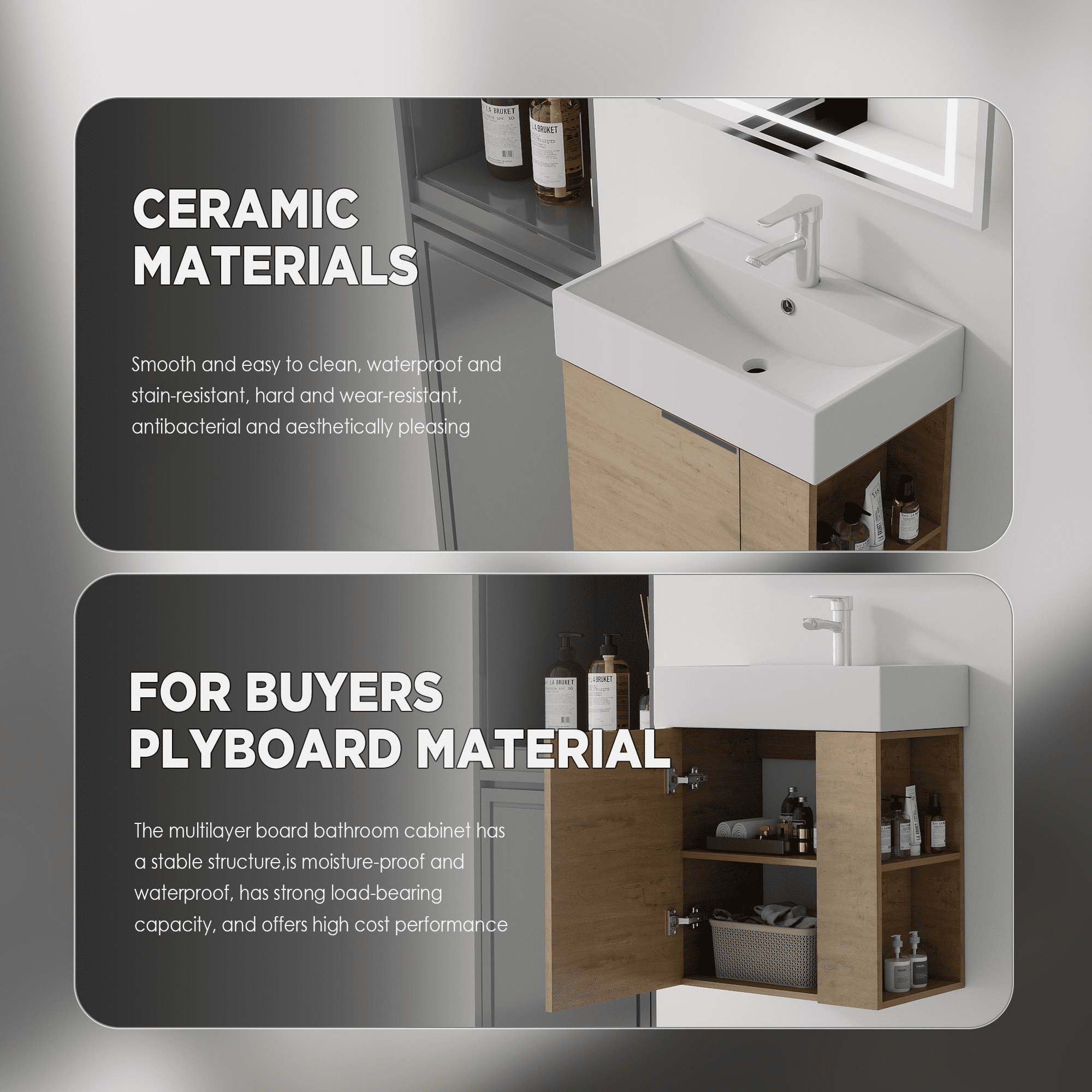Leumius 21.6" Floating Bathroom Vanity with Ceramic Sink,Floating Bathroom Sink Cabinet for Small Space,Bathroom,Oak