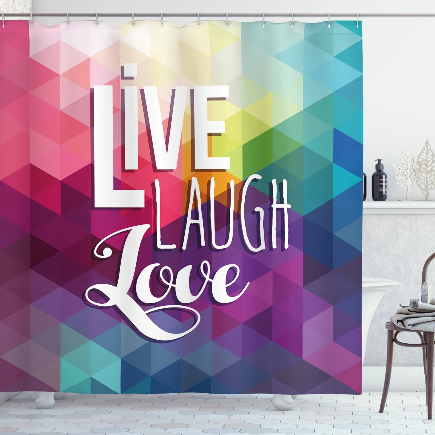 Ambesonne Live Laugh Love Shower Curtain, Words Mosaic, 69"Wx84"L