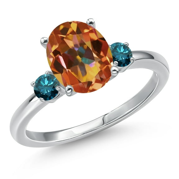 Gem Stone King 14K White Gold Ecstasy Mystic Topaz and Blue Diamond Engagement Ring for Women | 3.40 Cttw | Oval 10X8MM | Gemstone November Birthstone | Size 6