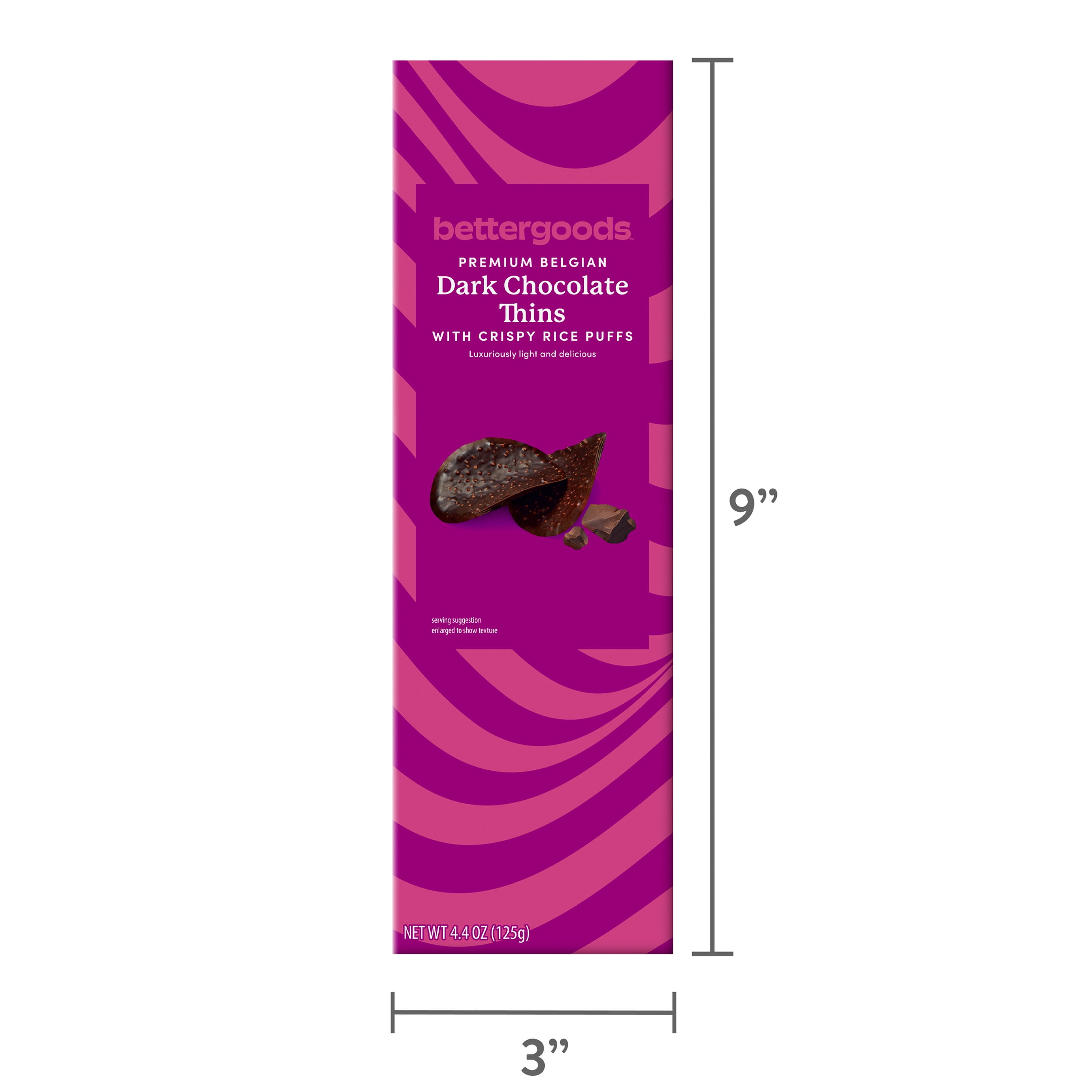 bettergoods Premium Belgian Dark Chocolate Thins with Crispy Rice Puffs, 4.4 oz