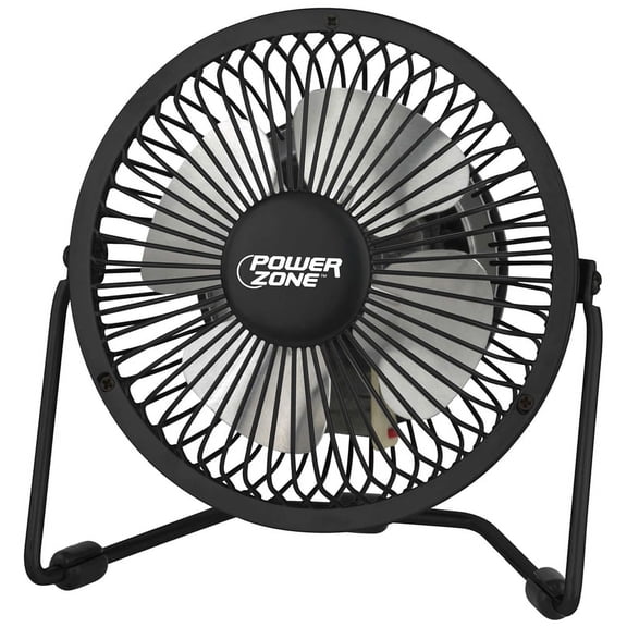 PowerZone CZHV4RSB-BK Mini Fan, 120 VAC, 4 in Dia Blade, 4-Blade, 1-Speed, 1 Speed, 360 deg Rotating, Black