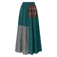 thumbnail image 4 of Hvot&aat Women Vintage Cotton Linen Color Block Plaid Skirt Elastic Waist Patchwork A-Line Long Skirt, 4 of 7