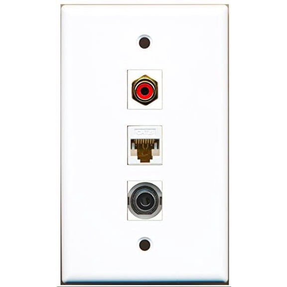 RiteAV - 1 Port RCA Red and 1 Port 3.5mm and 1 Port Cat6 Ethernet White Wall Plate