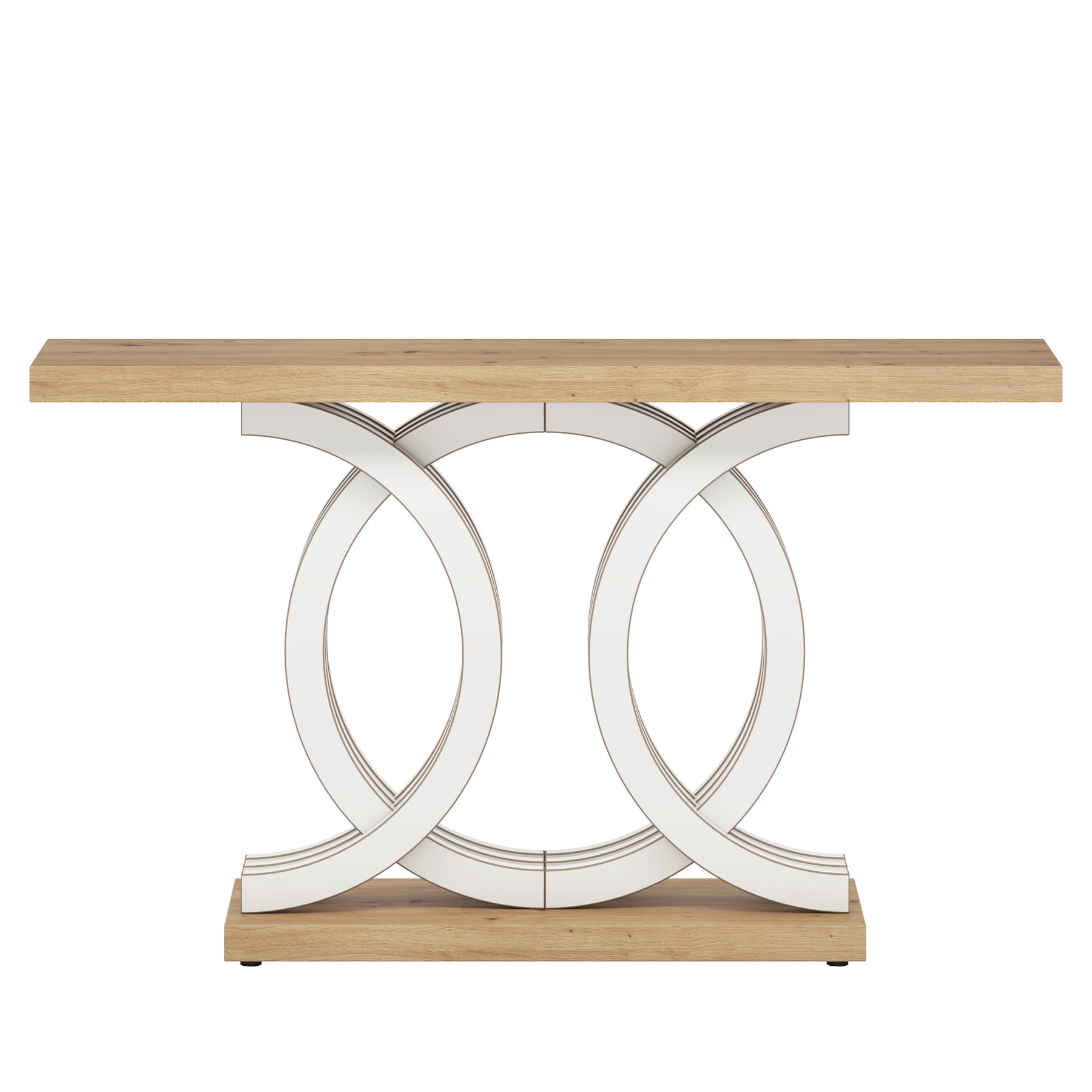 Fnova 55" Console Table with Geometric Base, Modern Wood Narrow Entryway Table Sofa Table for Living Room, Hallway, Foyer
