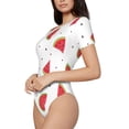 thumbnail image 2 of Daiia Hand Drawn Watermelon print Women's Crew Neck Short Sleeve Bodysuit Fashion Tops Fit Casual Basic Extender Bodysuit-X-Large, 2 of 9