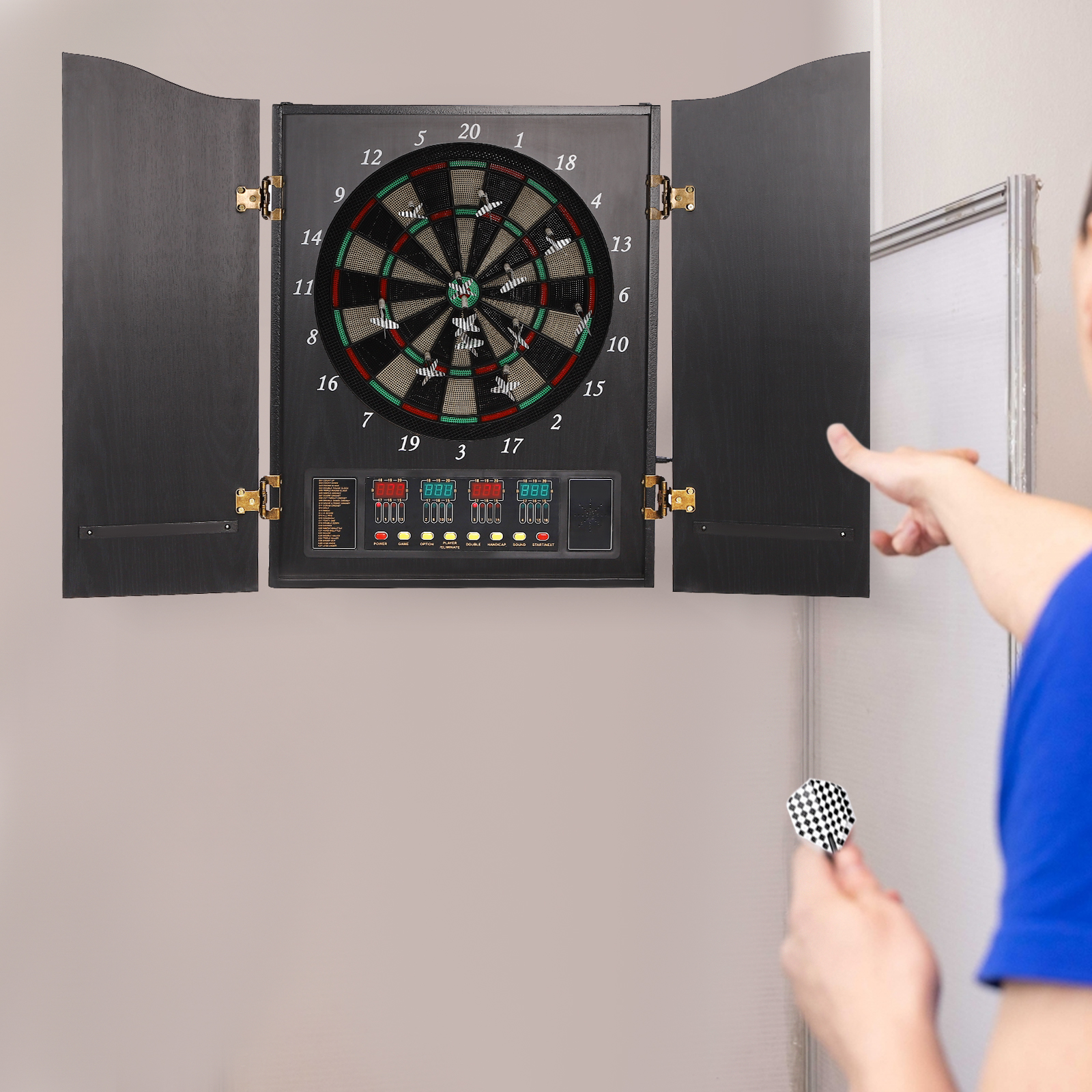 1 PCS Black Electronic Dart Machine, Decorative Dartboard Cabinet Set, Dartboard Cabinet(Folded)