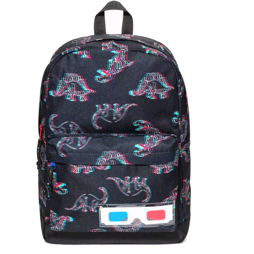 ATHG Unisex Double Shoulder School Backpack 3D Dinosaur Sunglasses Palm Trees Large Capacity Bookbag Laptop Bag 