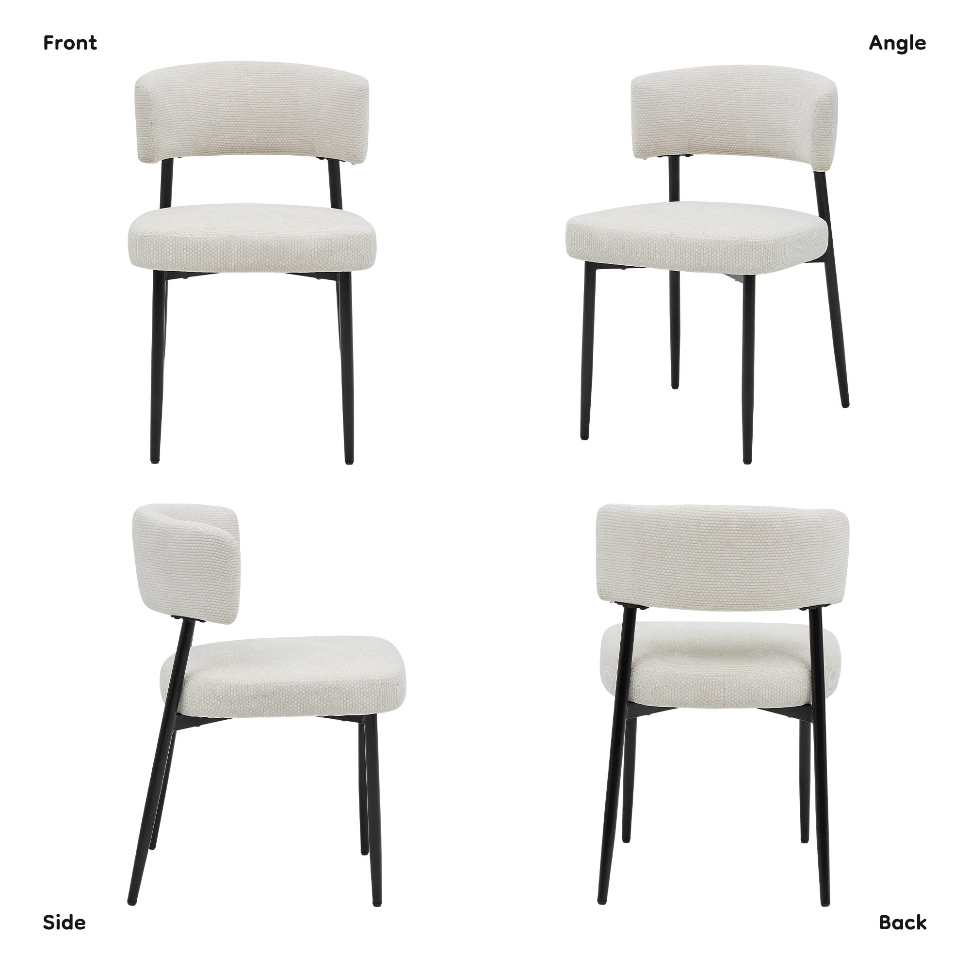 Modern Dining Chairs Set of 4, Upholstered Dining Chairs with Curved Backrest, Sturdy Metal Frame