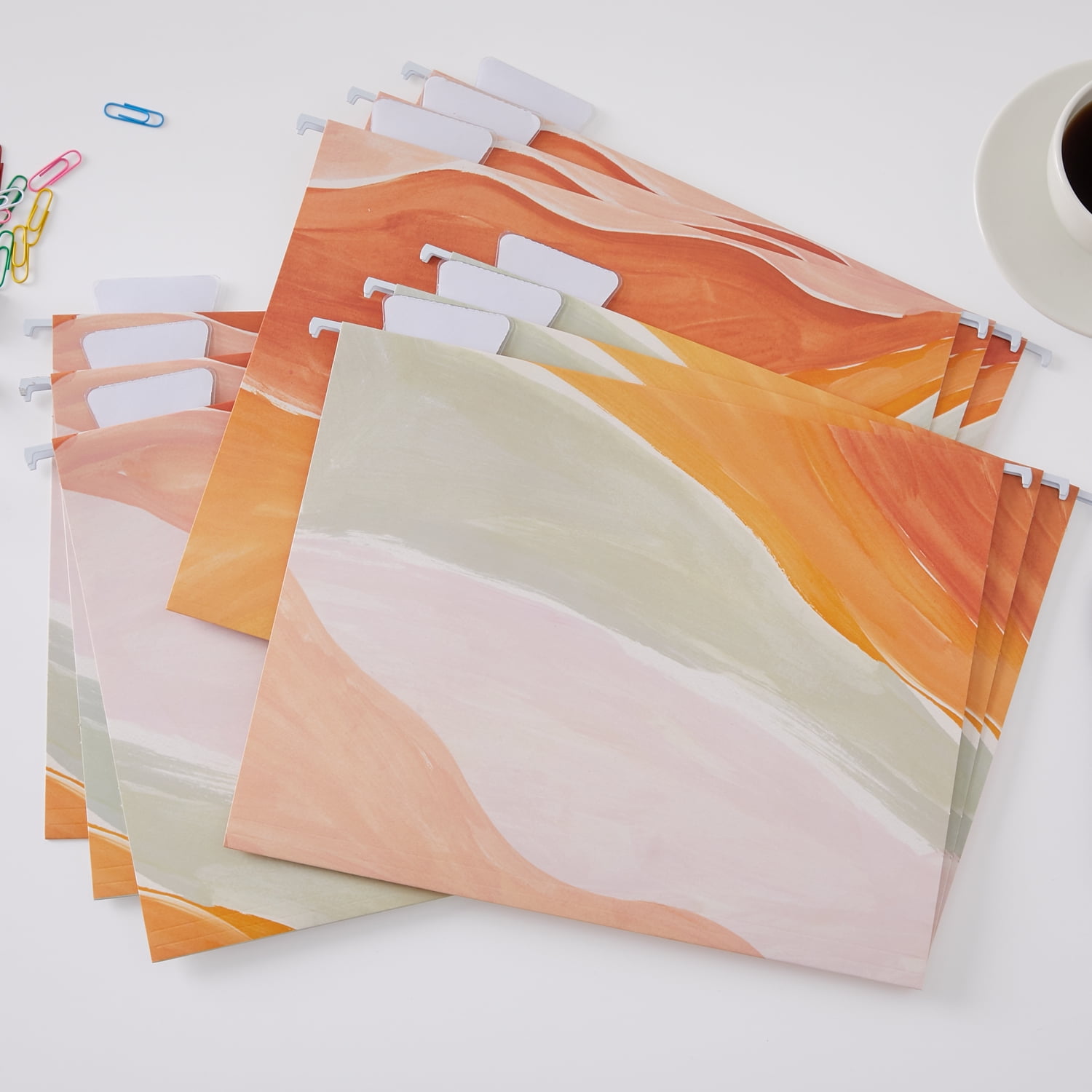 Y YOMA Marble Cute Letter Size Decorative Hanging File Folders, Orange Marble, 9 Pack