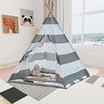 thumbnail image 2 of Kids Teepee Tent, Kids Play Tent with Light String, Toddler Play Tent Playhouse Indoor for Boy Girl Birthday Gift for Kids (Stripe Grey), 2 of 10