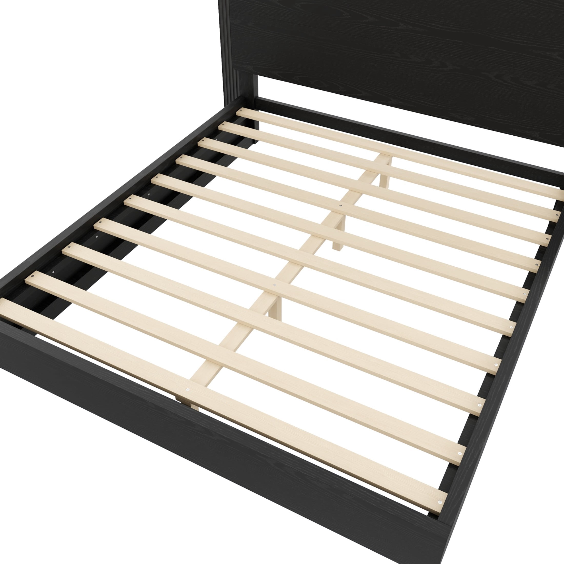 Noble House Queen Wood Platform Bed Frame with LED Headboard, Modern Mattress Foundation with Center Support, Black