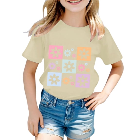 ibiyuan Girls Tshirt Round Neck Casual Short Sleeve Girls 5t Shirts Cute Graphic Basic Tee Trendy Toddler Girl Summer Clothes