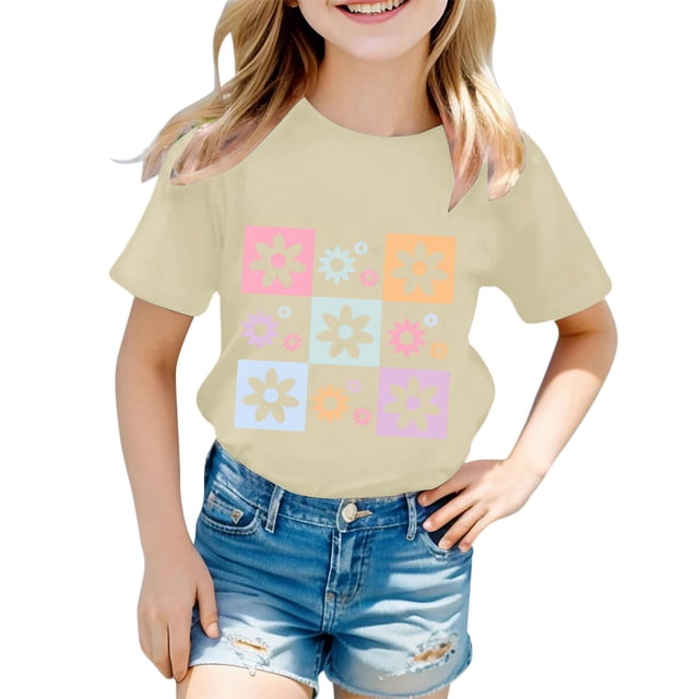 T-shirt Fille Col Rond Tout-Petit Manches Courtes T-Shirt Enfants T-Shirts Garçons Shorts pour Garçons 4T