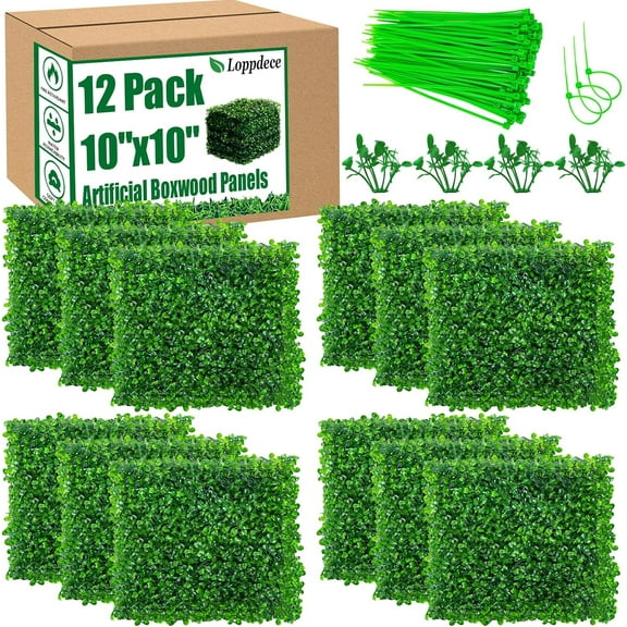 12 PCS Grass Wall,10"x10" Grass Wall Panels,Artificial Boxwood Panels,Greenery Wall Faux Hedge Grass Panels,Grass Wall Backdrop Panels for Outdoor Indoor Garden Yard Fence