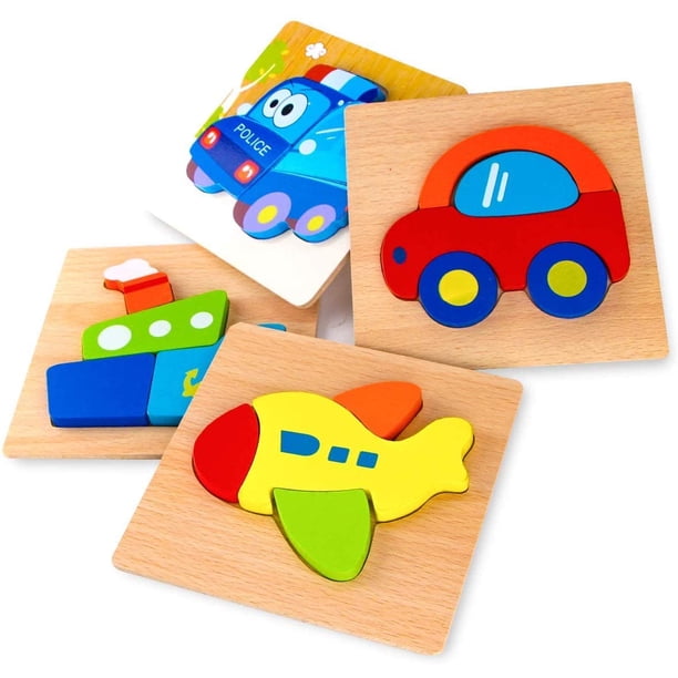 Wooden puzzle, Montessori toy, 4 pieces wooden toys from 1 2 3 years ...