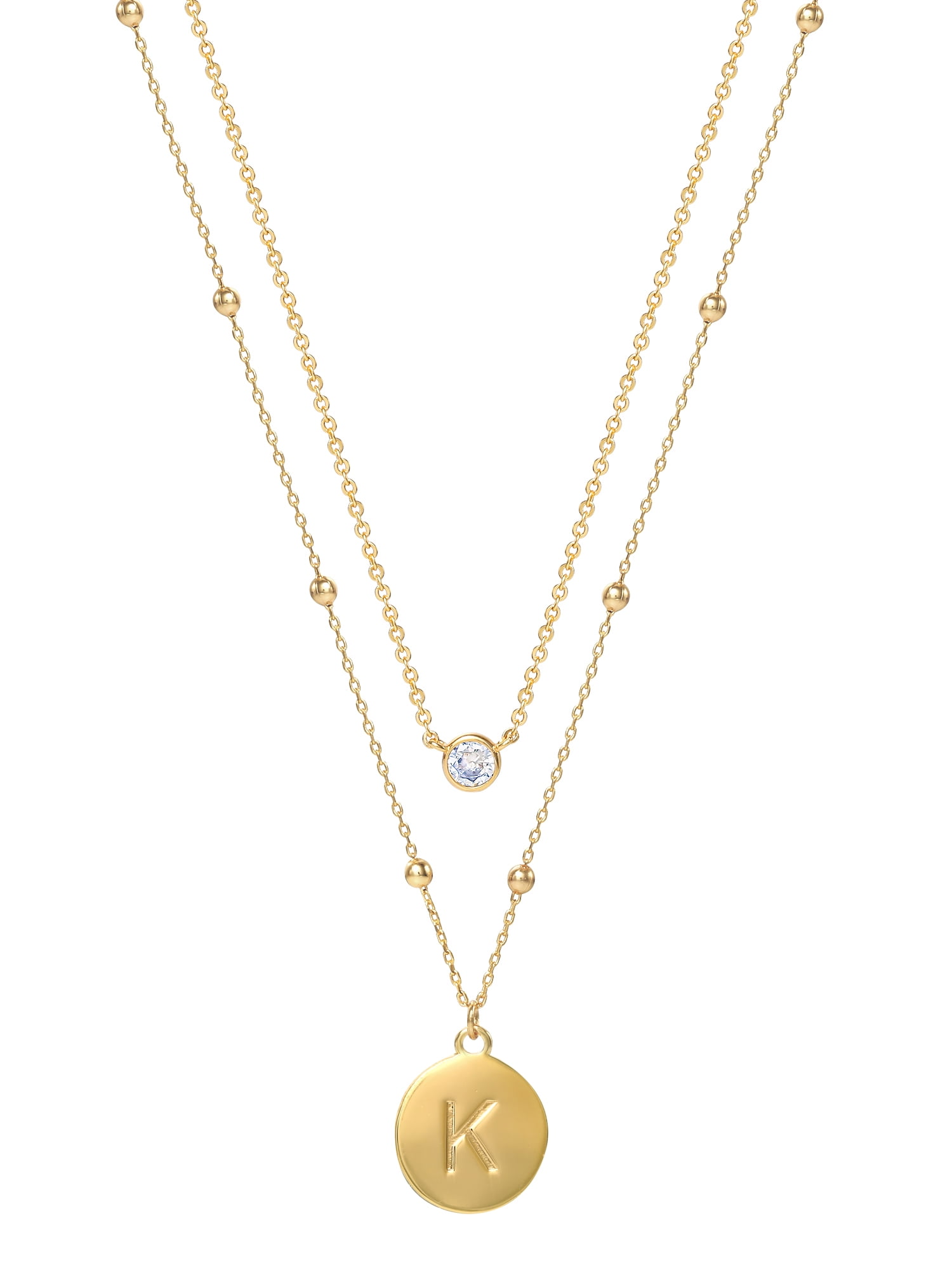 Believe by Brilliance 14kt Gold Flash Plated Layered Cubic Zirconia and Initial K Necklace Set