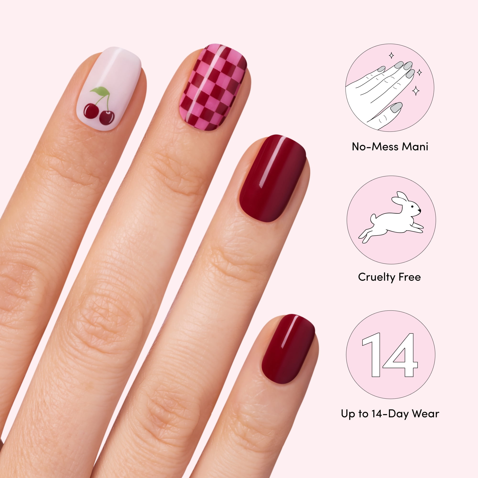 Dashing Diva Gloss Gel Nail Strips, Cha Cha Cherry, 32 Count