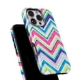 thumbnail image 6 of DesignSkinz Scratch-Resistant Hard Slim Case Compatible with iPhone 16 Pro Max (Compatible with MagSafe) - Vibrant Pink & Blue Layered Chevron Pattern, 6 of 9