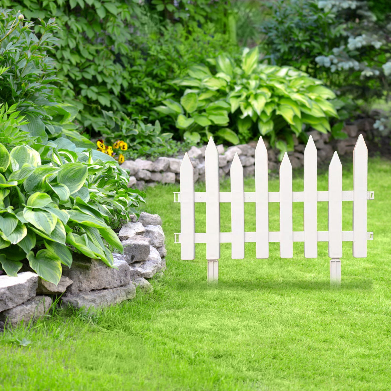 Vinyl Decor Garden Fence Grass Lawn Flower Bed Border White Edging Garden Picket Fence,4 Pack