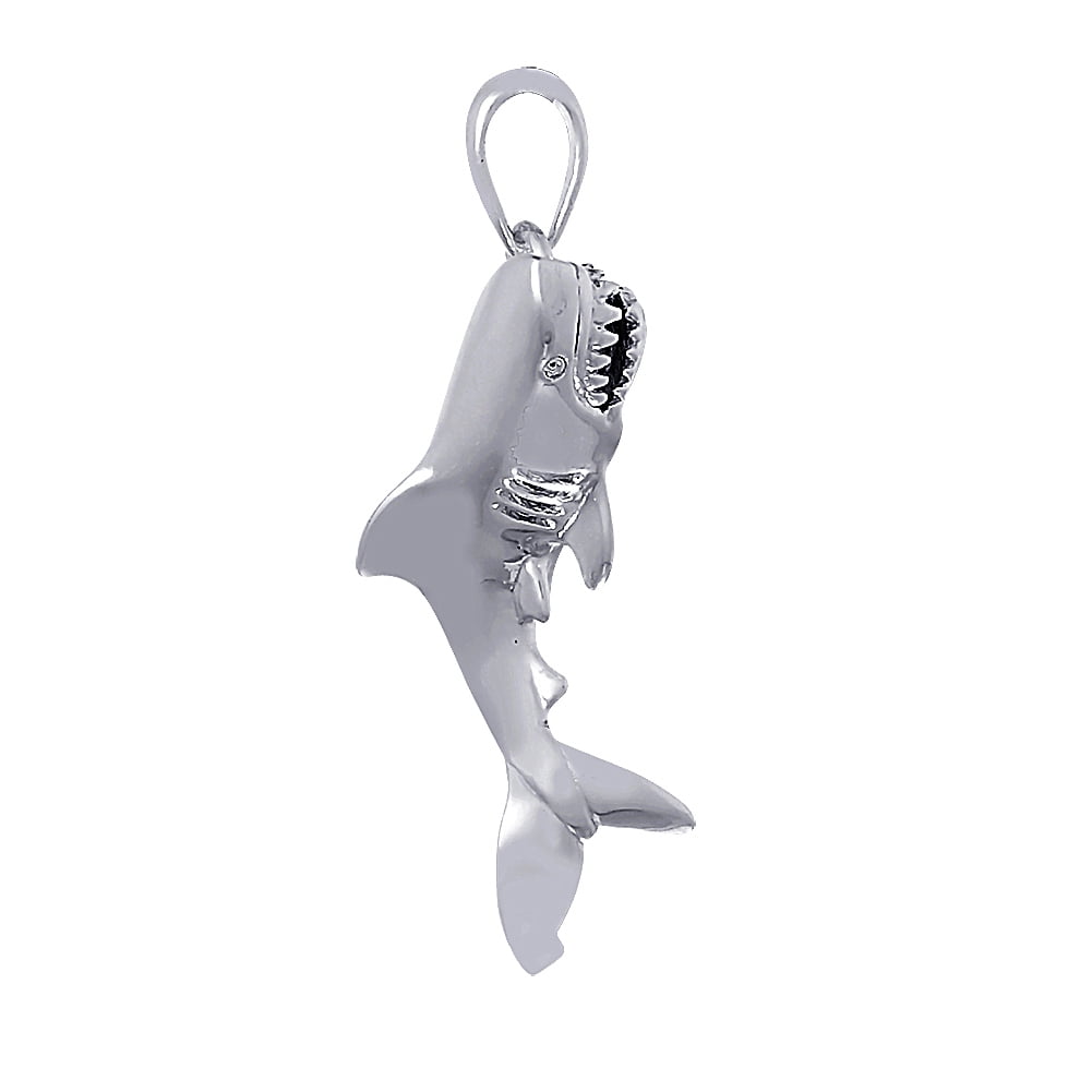 Million Charms 925 Sterling Silver Nautical Charm Pendant, 3D Shark Swimming High Polish by Occasion Gallery